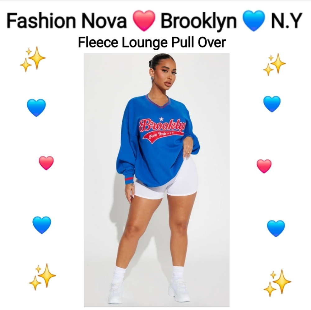 Fashion Nova Blue Brooklyn Fleece Pullover, Size L